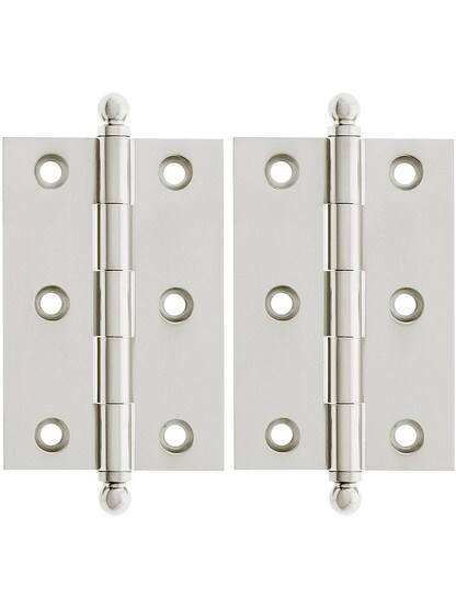 Premium Solid Brass Ball-Tip Cabinet Hinges Pair - 3 inch by 2 inch in Polished Nickel.